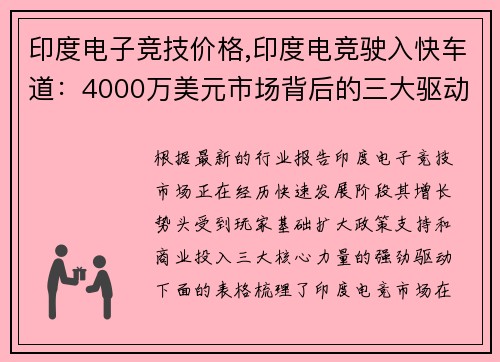 印度电子竞技价格,印度电竞驶入快车道：4000万美元市场背后的三大驱动力